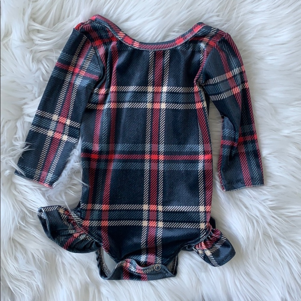 Baby Girl Velvet Plaid Ruffle Trim Leotard